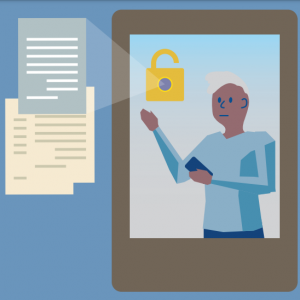 Illustration représentant un usager ayant accès à ses documents depuis son smartphone